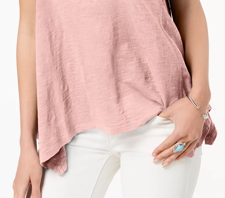 Style & Co Women's Handkerchief Hem T-Shirt Pink Size Small
