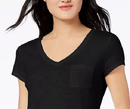 Style & Co Women's Cotton Front-Knot Distressed Blouse Black Size X-Large