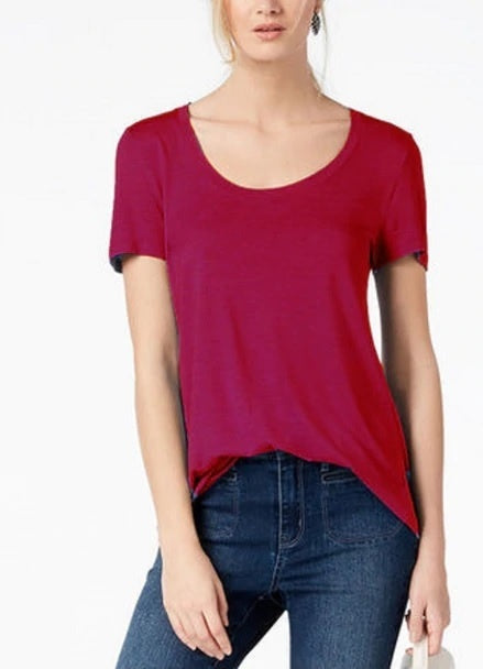 Maison Jules Women's Scoop Neck T-Shirt Red Size Large