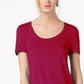 Maison Jules Women's Scoop Neck T-Shirt Red Size Large