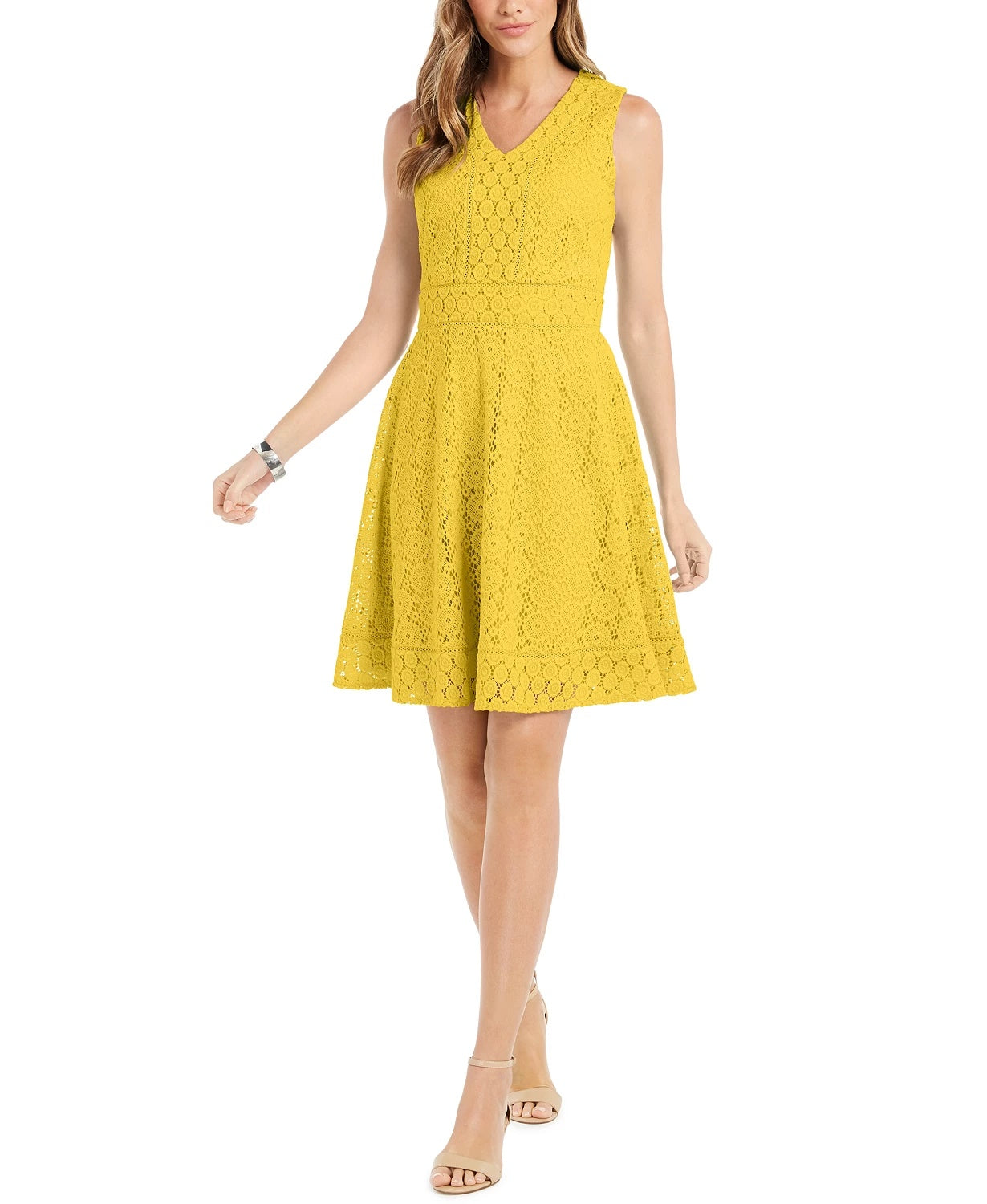 Charter Club Women's Lace Fit & Flare Dress Pink Size Medium
