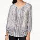 Style & Co Women's Split Neck Blouson Top White Size Small