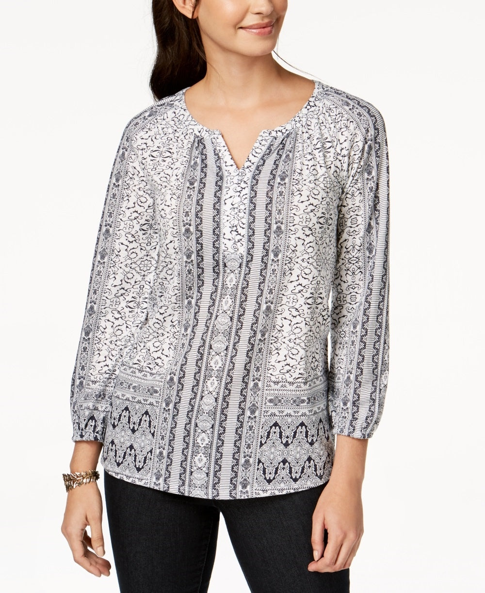 Style & Co Women's Split Neck Blouson Top White Size Small