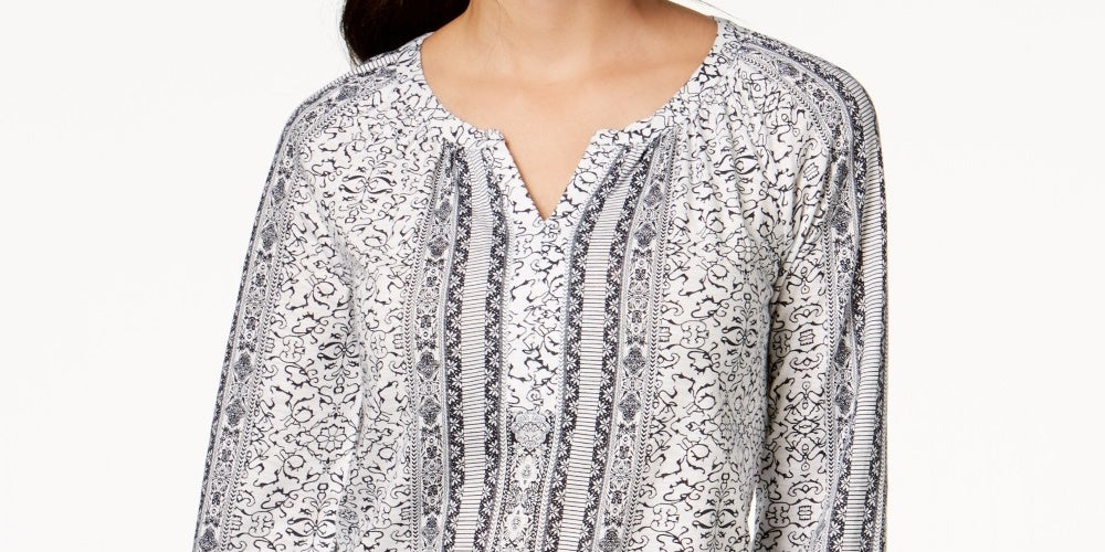 Style & Co Women's Split Neck Blouson Top White Size Small