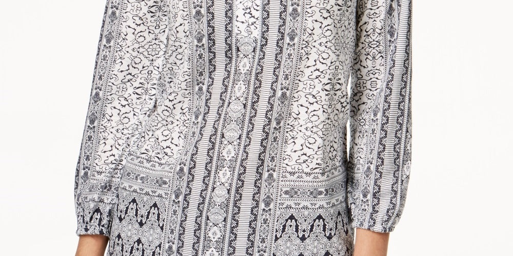 Style & Co Women's Split Neck Blouson Top White Size Small