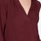 Charter Club Women's Pleat Neck 3/4 Sleeve Top  Wine Size Petite Medium