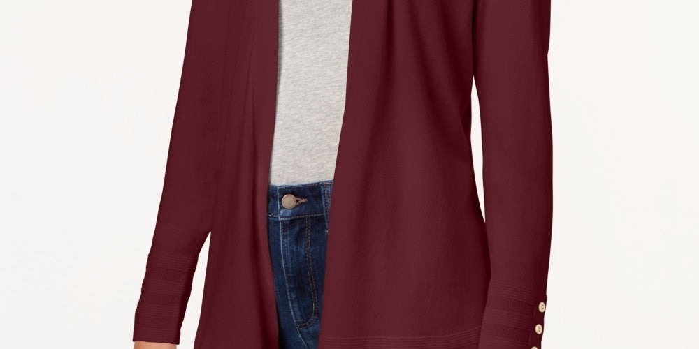 Charter Club Women's Open Front Cardigan Wine Size X-Large