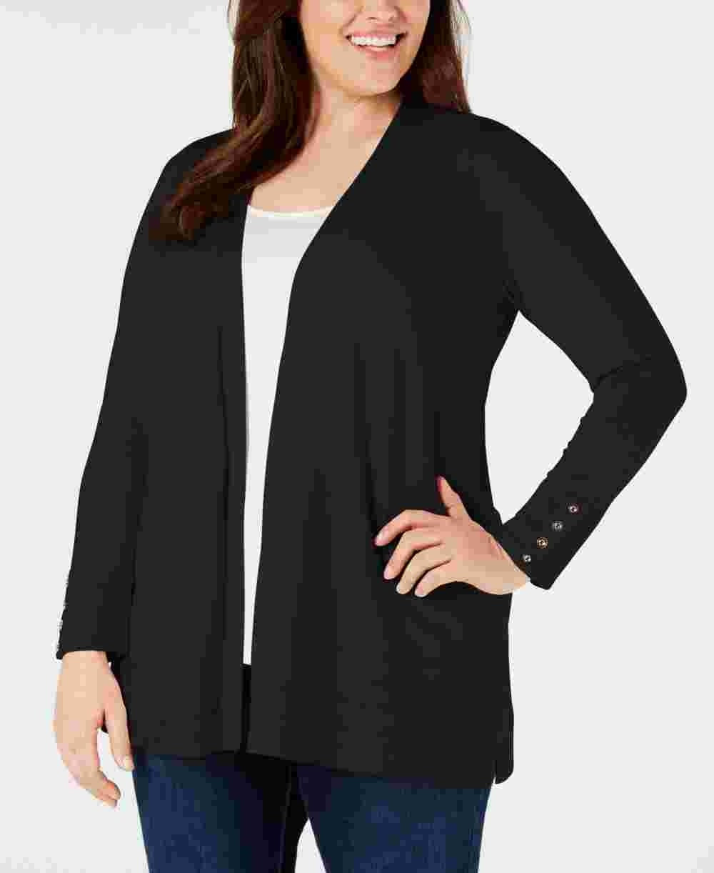Charter Club Women's Pointelle Trim Completer Cardigan Black Size 1X