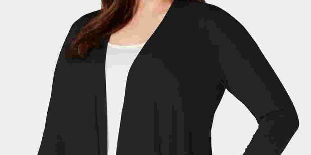 Charter Club Women's Pointelle Trim Completer Cardigan Black Size 1X