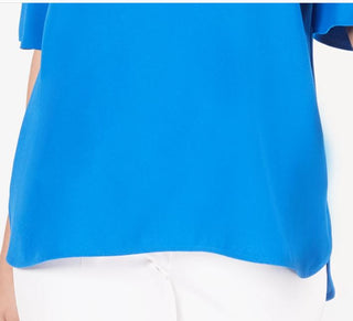Alfani Women's Piped Flutter Sleeve Top Blue Size Petite Small
