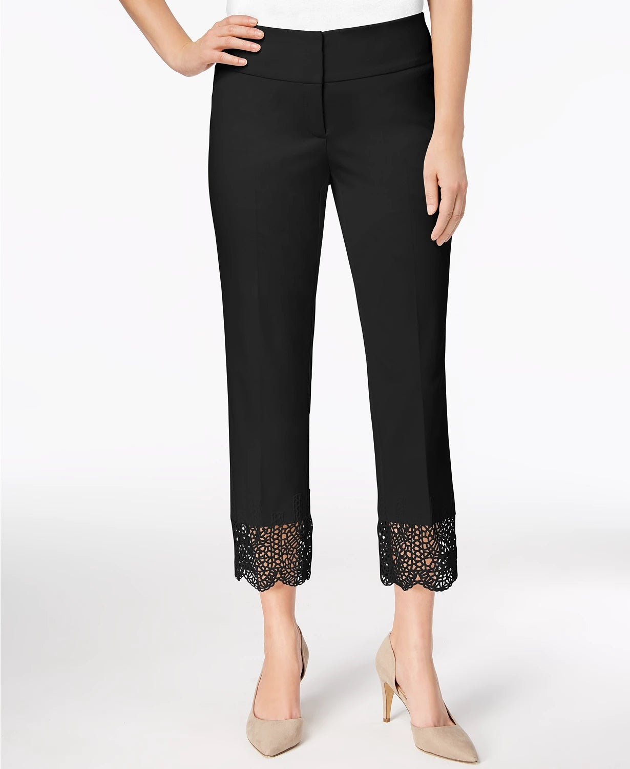 Alfani Women's Lace Hem Ankle Pants Black Size 10 Petite