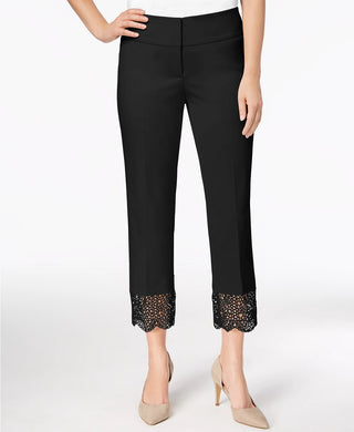 Alfani Women's Lace Hem Ankle Pants Black Size 10 Petite