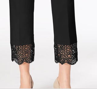 Alfani Women's Lace Hem Ankle Pants Black Size 10 Petite