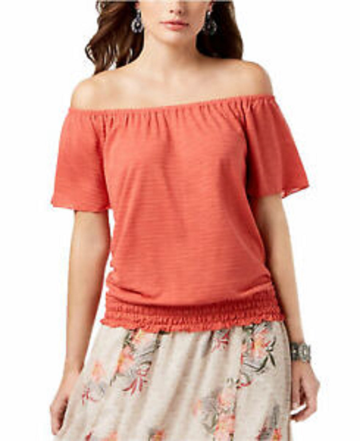 Style & Co Women's Convertible Off-The-Shoulder Top Red Size Small