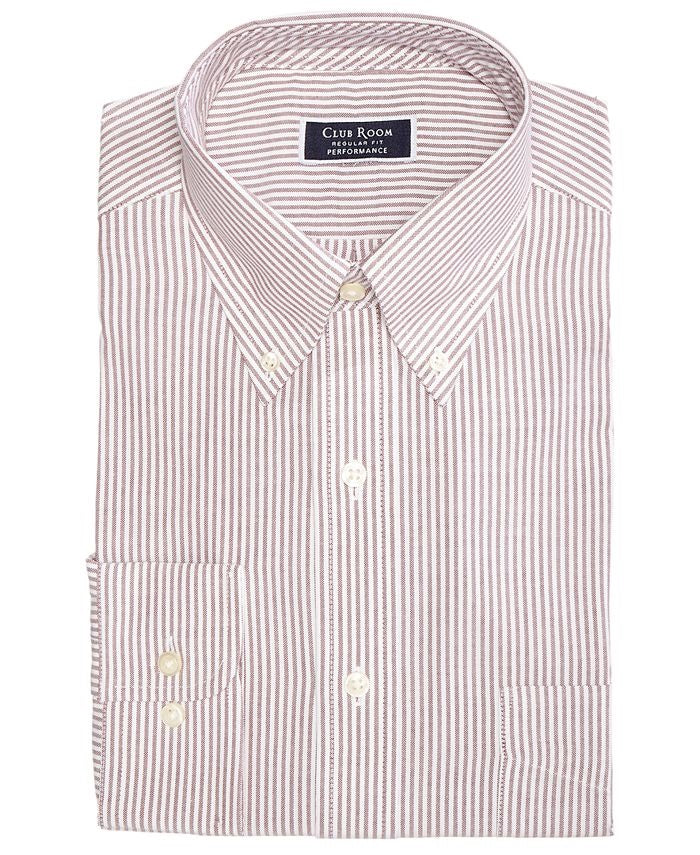 Club Room Men's Classic/Regular Fit Stretch Wrinkle-Resistant University Stripe Dress Shirt  Red Size 34-35