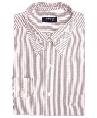 Club Room Men's Classic/Regular Fit Stretch Wrinkle-Resistant University Stripe Dress Shirt  Red Size 34-35