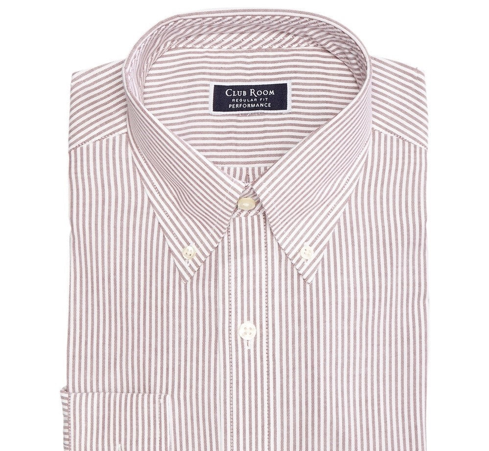 Club Room Men's Classic/Regular Fit Stretch Wrinkle-Resistant University Stripe Dress Shirt  Red Size 34-35