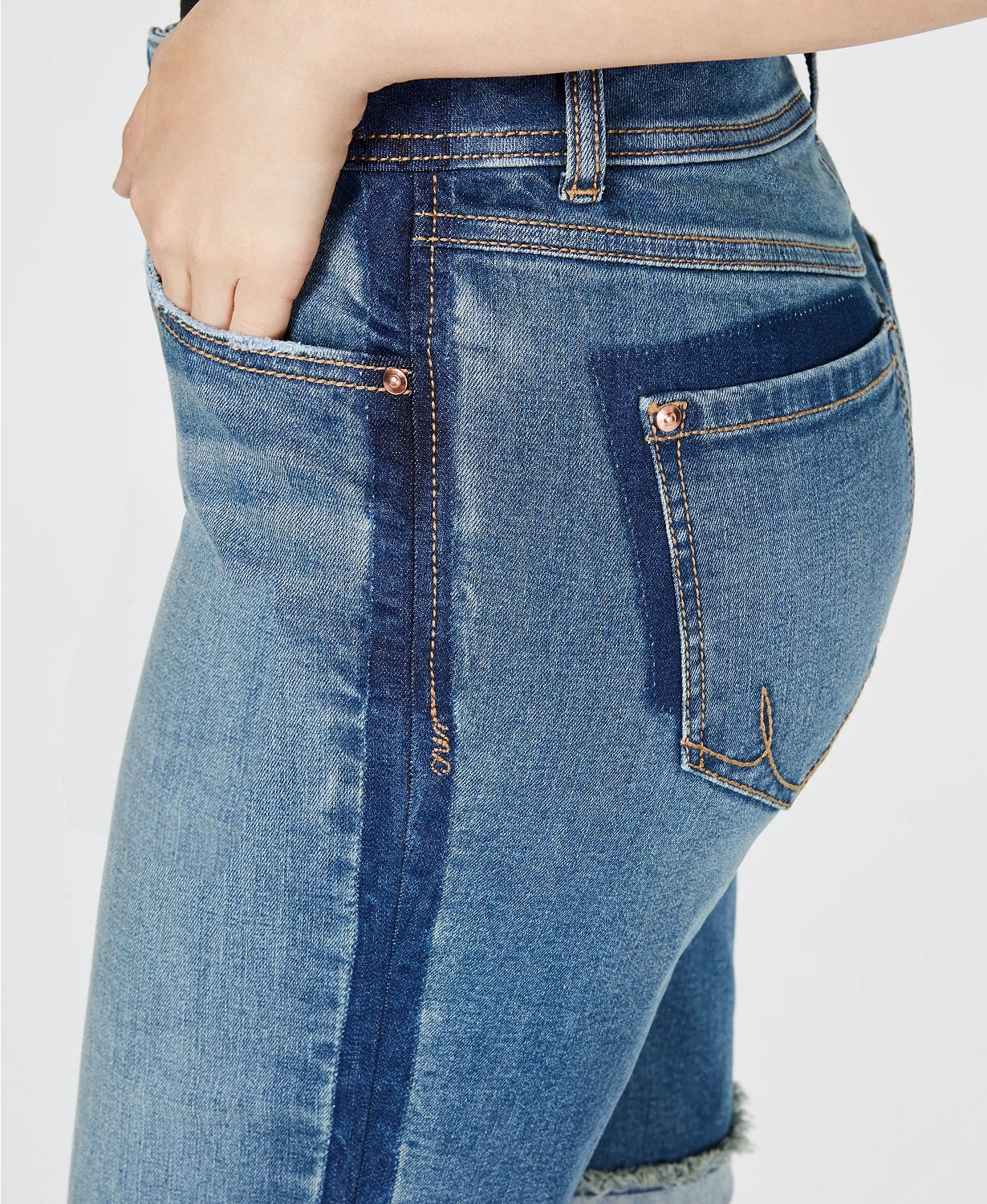 INC International Concepts Women's Curvy Fit Contrast Trim Cuffed Denim Shorts Navy Size 10