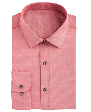 Bar III Men's Slim-Fit Stretch Easy-Care Large Dobby Dot Dress Shirt Red Size 15.5X32-33
