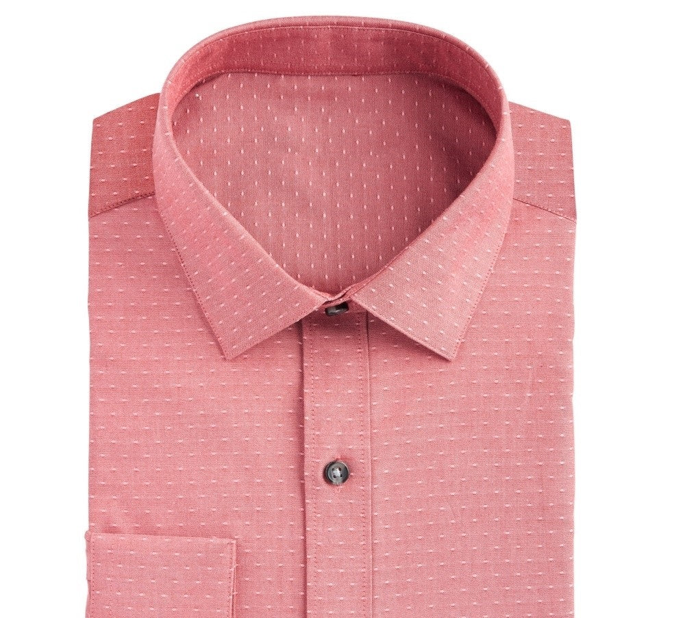 Bar III Men's Slim-Fit Stretch Easy-Care Large Dobby Dot Dress Shirt Red Size 15.5X32-33