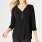 JM Collection Women's Zipper Trim Top Black Size Petite Small