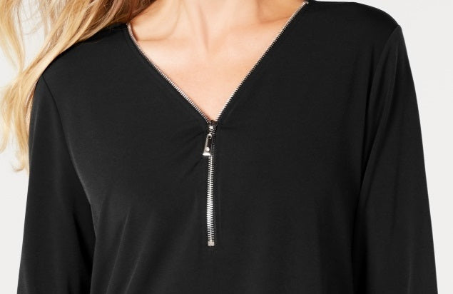 JM Collection Women's Zipper Trim Top Black Size Petite Small