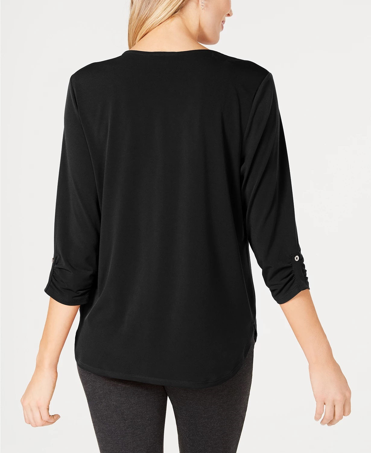 JM Collection Women's Zipper Trim Top Black Size Petite Small