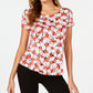 Alfani Women's Printed Round Hem T Shirt Red Size PM