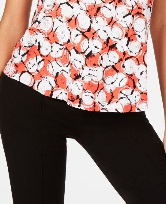 Alfani Women's Printed Round Hem T Shirt Red Size PM