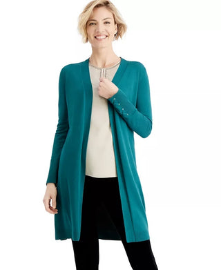 JM Collection Women's Lace-Up-Sleeve Cardigan Dark Green Size Large