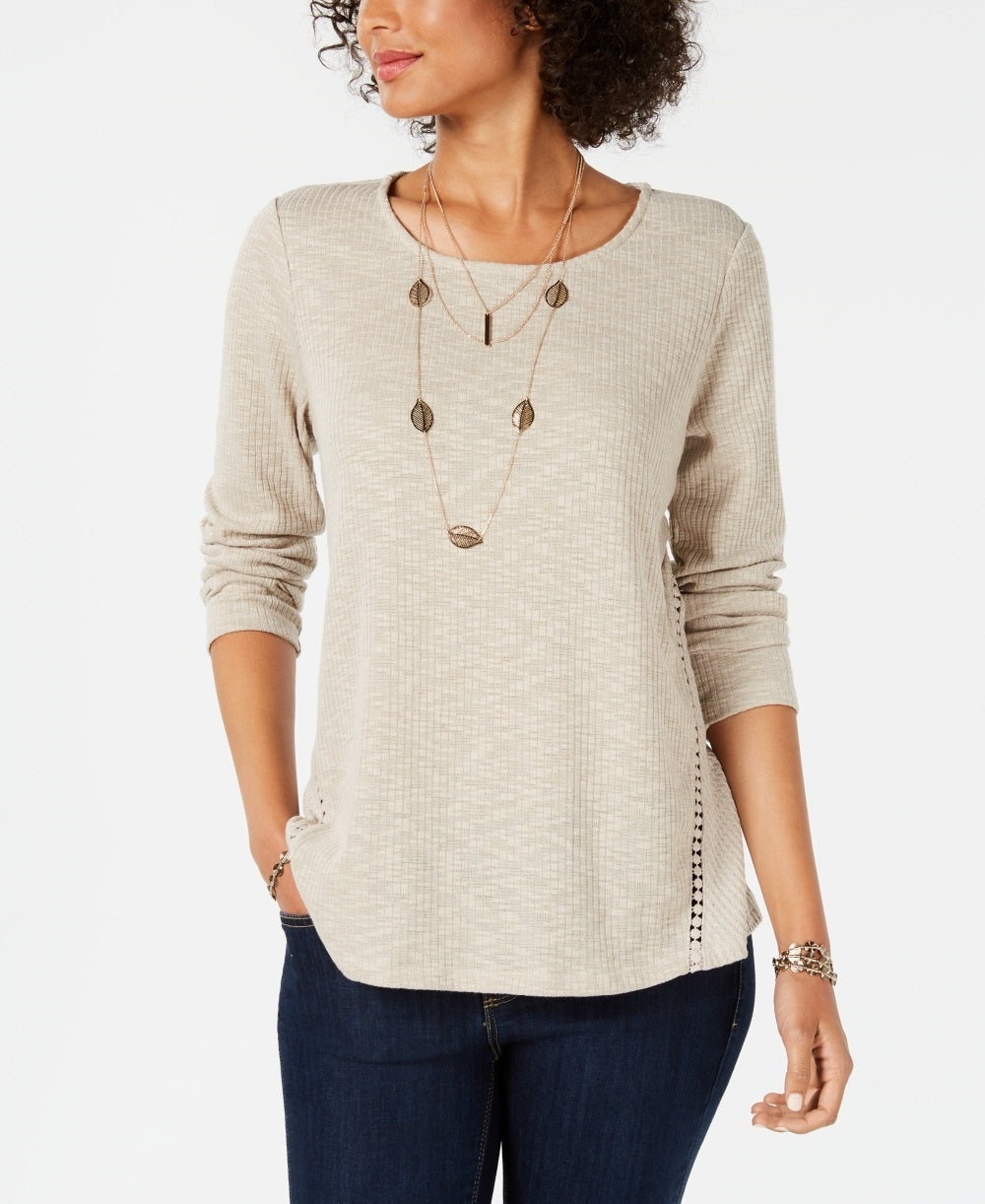 Style & Co Women's Waffle Knit Top Beige Size Small
