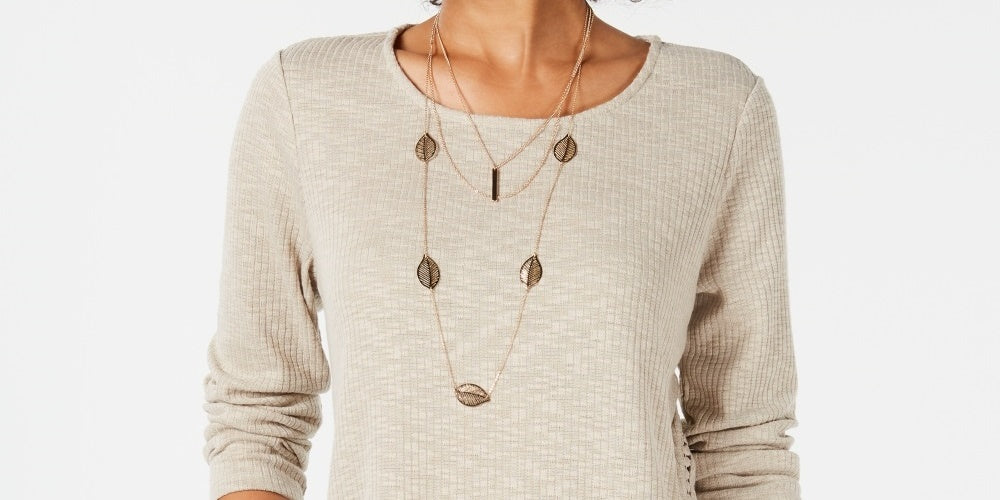 Style & Co Women's Waffle Knit Top Beige Size Small