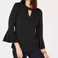Charter Club Women's Bell Sleeve Keyhole Top Black Size Small