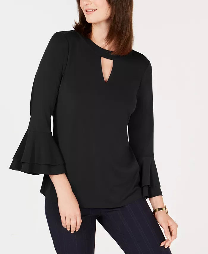 Charter Club Women's Bell Sleeve Keyhole Top Black Size Small