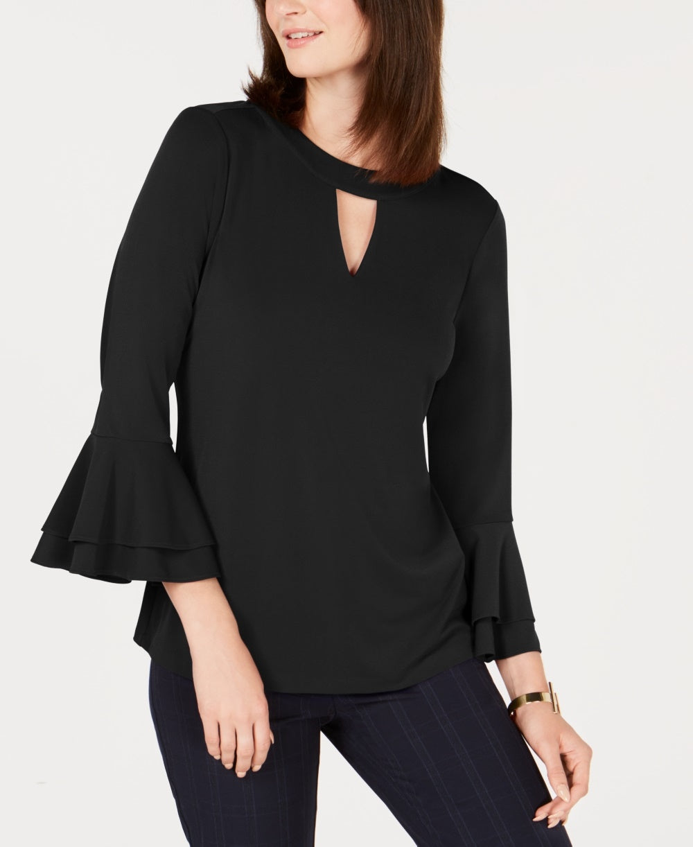 Charter Club Women's Bell Sleeve Keyhole Top Black Size X-Small