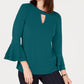 Charter Club Women's Bell-Sleeve Keyhole Top Dark Green Size Medium