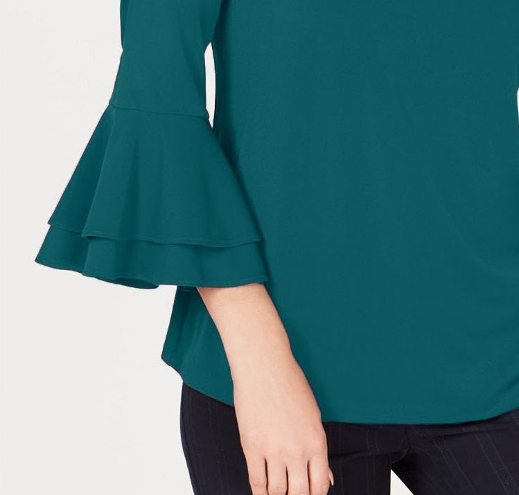 Charter Club Women's Bell-Sleeve Keyhole Top Dark Green Size Medium