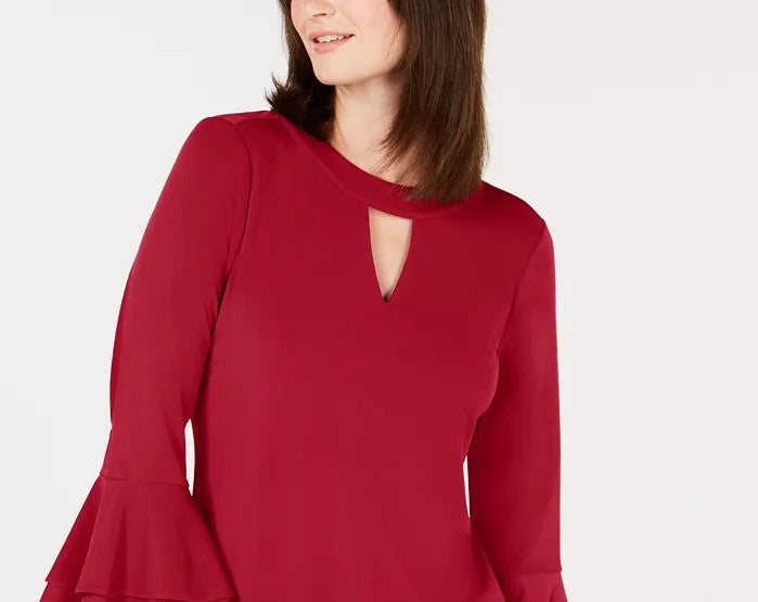 Charter Club Women's Bell-Sleeve Keyhole Top Red Size Small