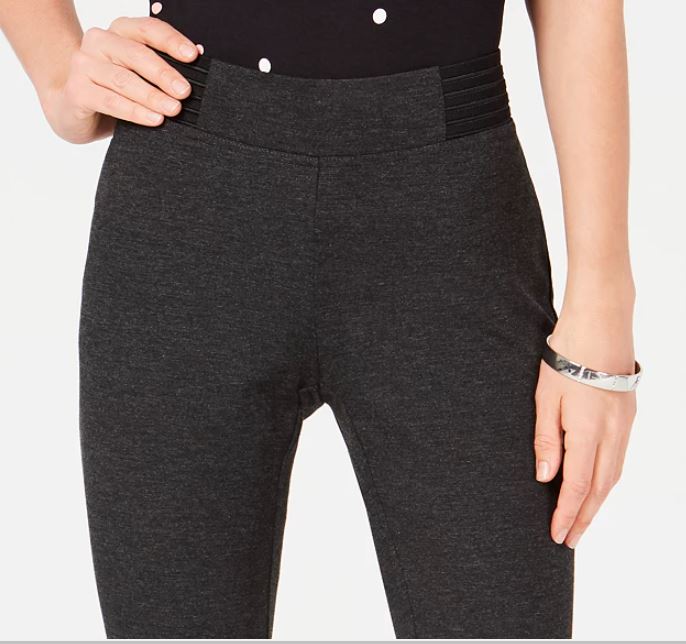 Alfani Women's Wide Waistband Exposed Elastic Skinny Pants Black Size 0 Petite