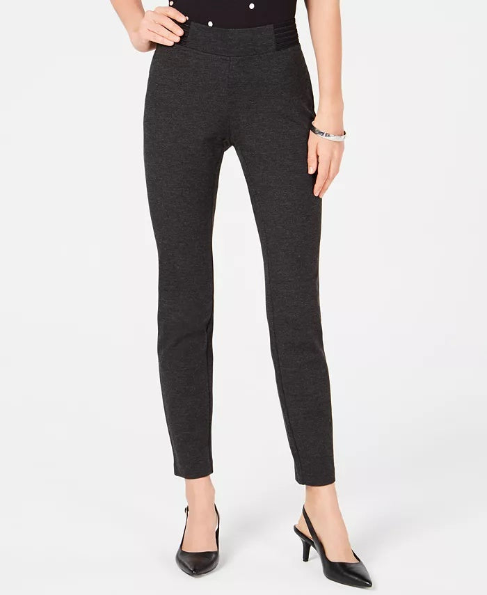 Alfani Women's Wide Waistband Exposed Elastic Skinny Pants Black Size 10 Petite