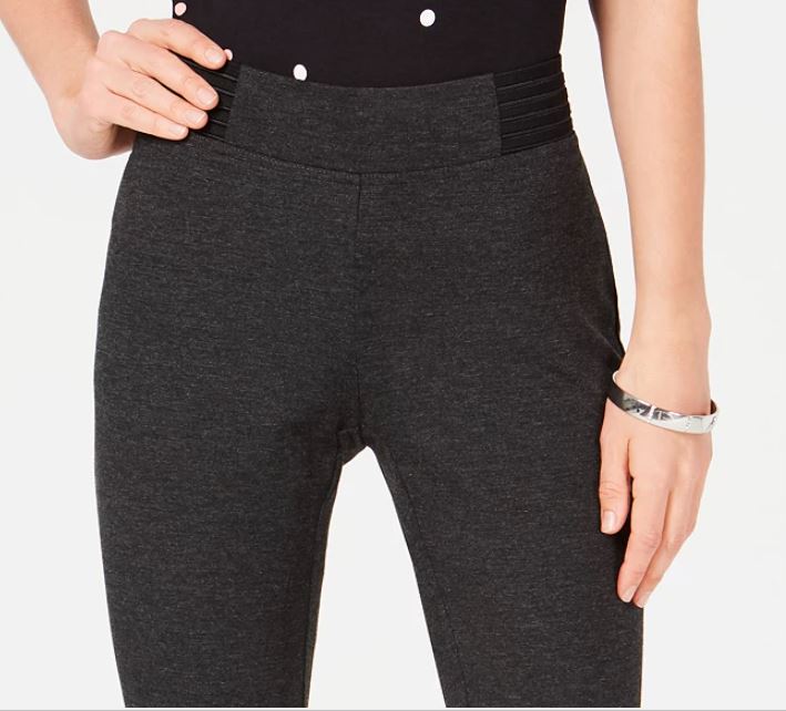 Alfani Women's Wide Waistband Exposed Elastic Skinny Pants Black Size 10 Petite