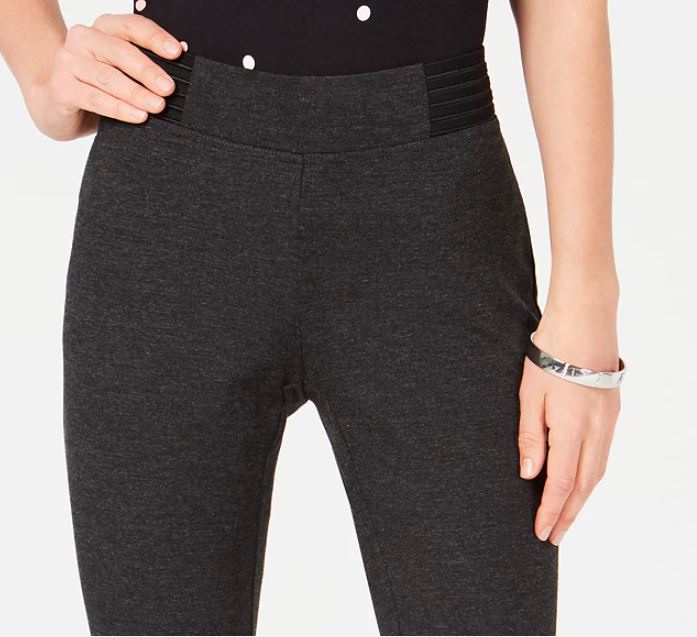 Alfani Women's Wide Waistband Exposed Elastic Skinny Pants Black Size 4 Petite