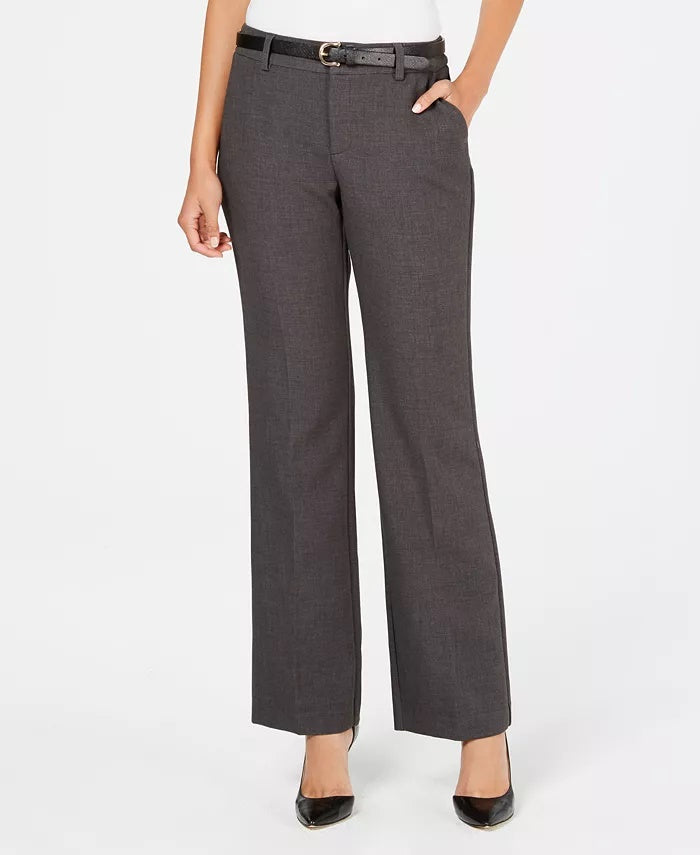 Charter Club Women's Belted Tummy-Control Trousers Dark Gray Size 12