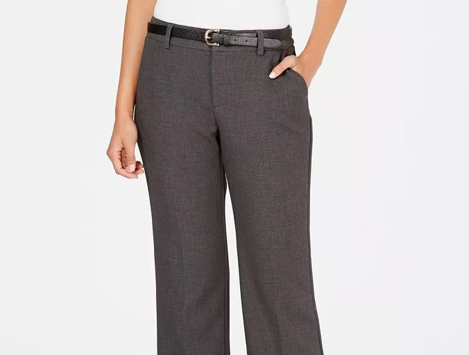 Charter Club Women's Belted Tummy-Control Trousers Dark Gray Size 12
