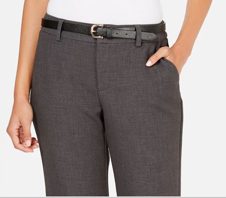 Charter Club Women's Belted Tummy Control Trousers Grey Size 4