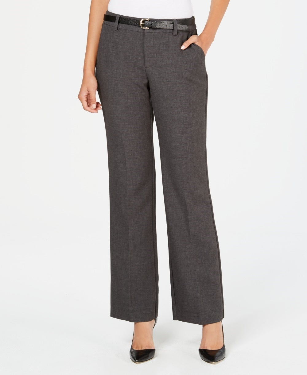 Charter Club Women's Belted Tummy Control Trousers Grey Size 8