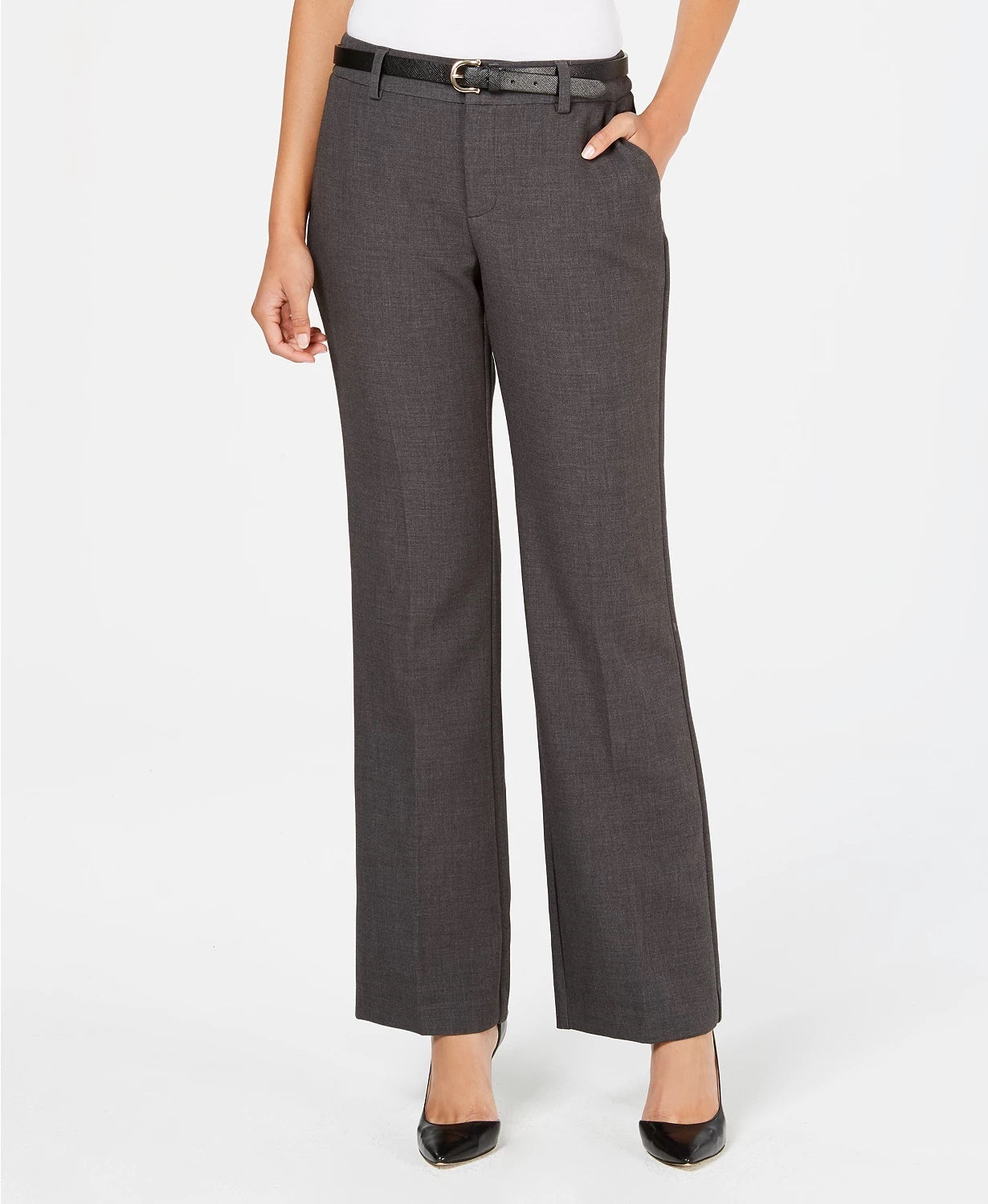 Charter Club Women's Belted Slim It Up Trousers Black Size 4 Petite