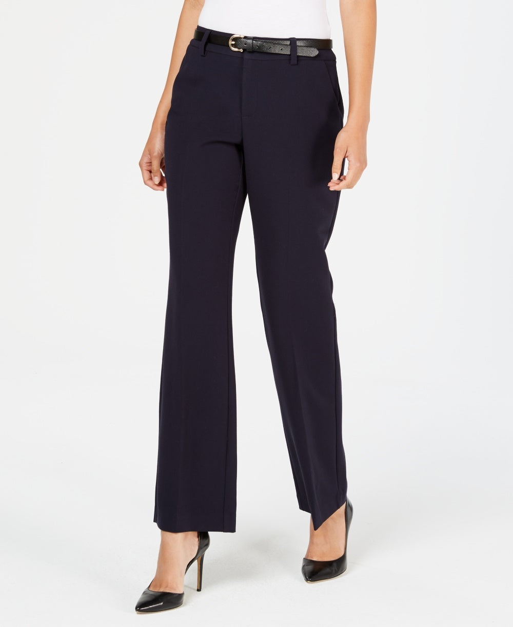 Charter Club Woemn's Petite Belted Slim It Up Trousers Bright Blue Size 10 P