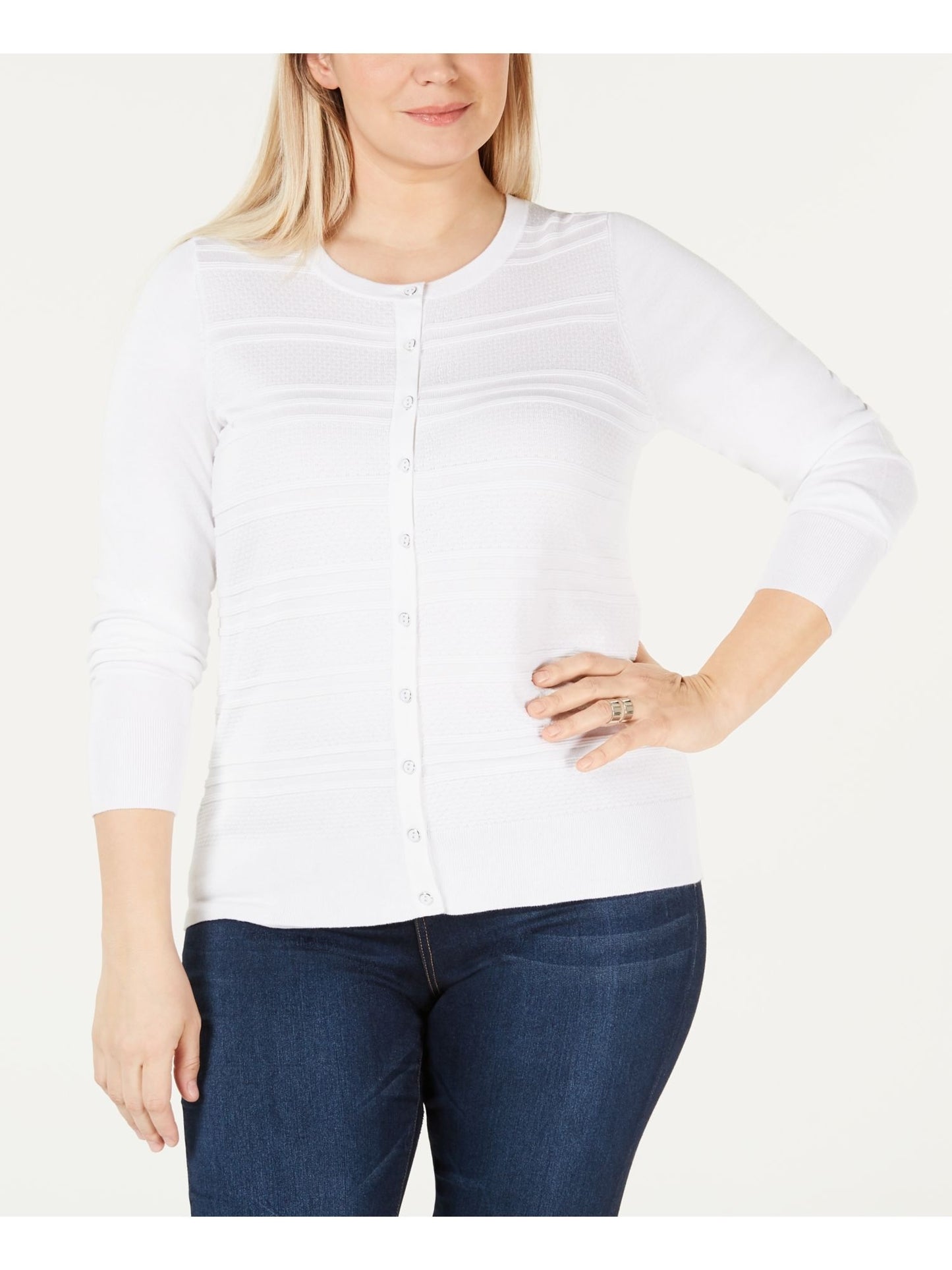Charter Club Women's Textured Cardigan White Size Large