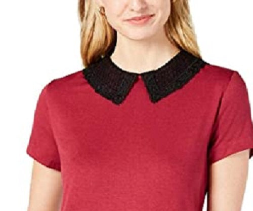 Maison Jules Women's Lace-Collar Top Dark Red Size Small